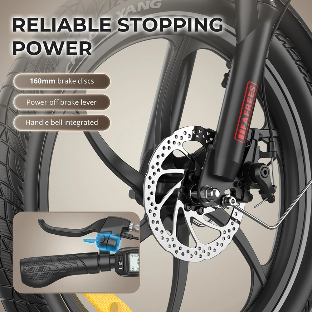Fafrees F20+ Folding Electric Bike, 250W Motor, 36V 20Ah Battery, 20*3.0 inch Tires, 25km/h Max Speed, 90km Max Range, Disc Brakes, Front Suspension, Shimano 7-speed - Black