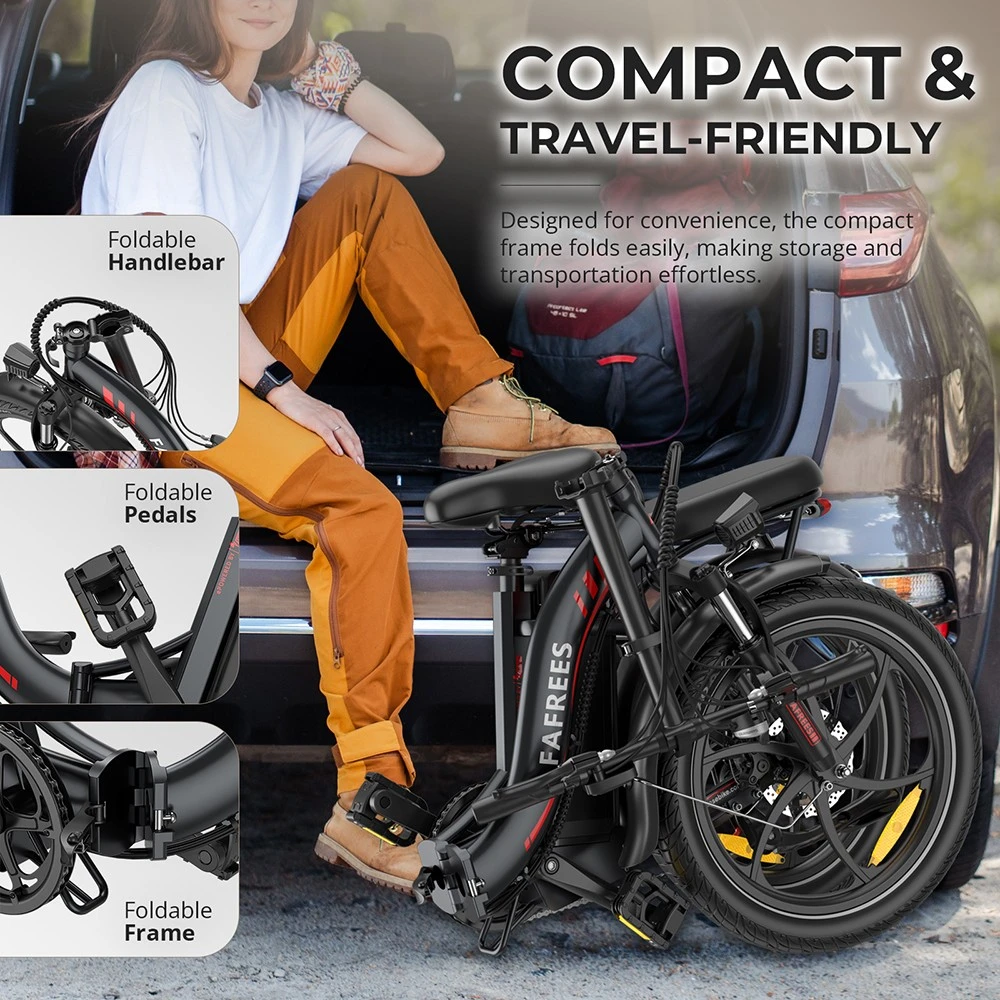 Fafrees F20+ Folding Electric Bike, 250W Motor, 36V 20Ah Battery, 20*3.0 inch Tires, 25km/h Max Speed, 90km Max Range, Disc Brakes, Front Suspension, Shimano 7-speed - Black