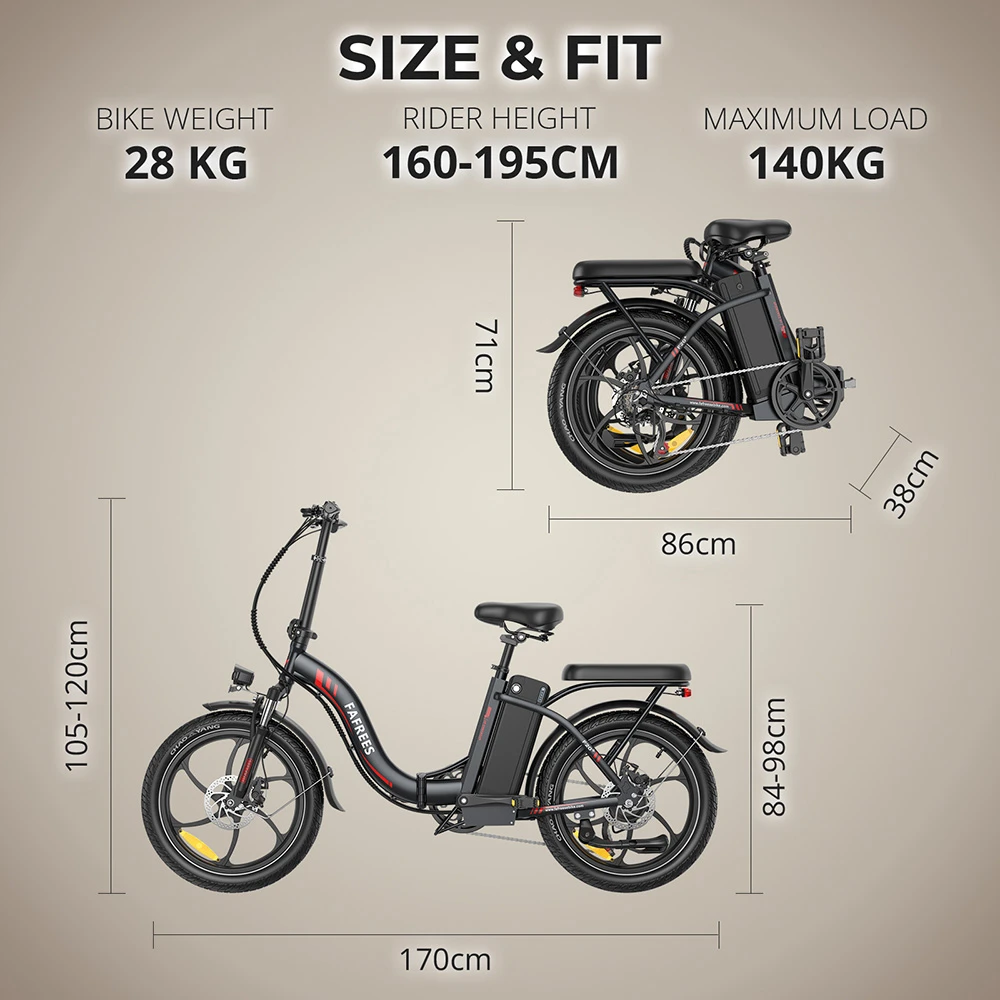 Fafrees F20+ Folding Electric Bike, 250W Motor, 36V 20Ah Battery, 20*3.0 inch Tires, 25km/h Max Speed, 90km Max Range, Disc Brakes, Front Suspension, Shimano 7-speed - Black