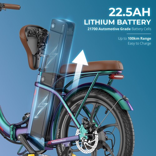 Vélo électrique pliable Fafrees F20+ Pro, moteur 250 W, batterie 36 V 22,5 Ah, pneus 20 x 3 pouces, vitesse maximale 25 km/h, autonomie maximale 100 km, freins à disque, suspension avant, Shimano 7 vitesses - Nebula Teal