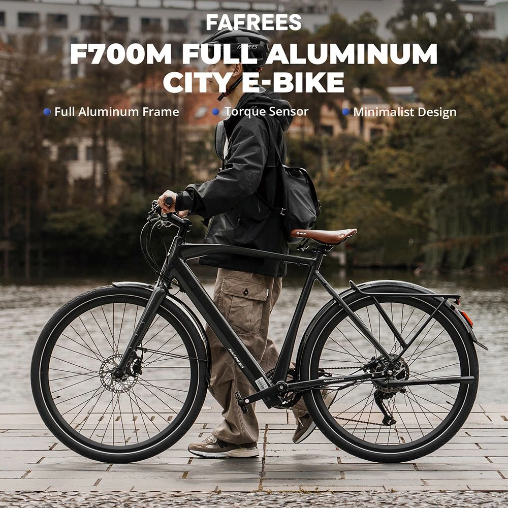 Fafrees F700M Electric Bike, 250W Motor, 36V 10Ah Battery, 700*42C Tires, 25km/h Max Speed, 100km Max Range, Hydraulic Disc Brakes, Torque Sensor, SHIMANO CUES 9-speed - Black