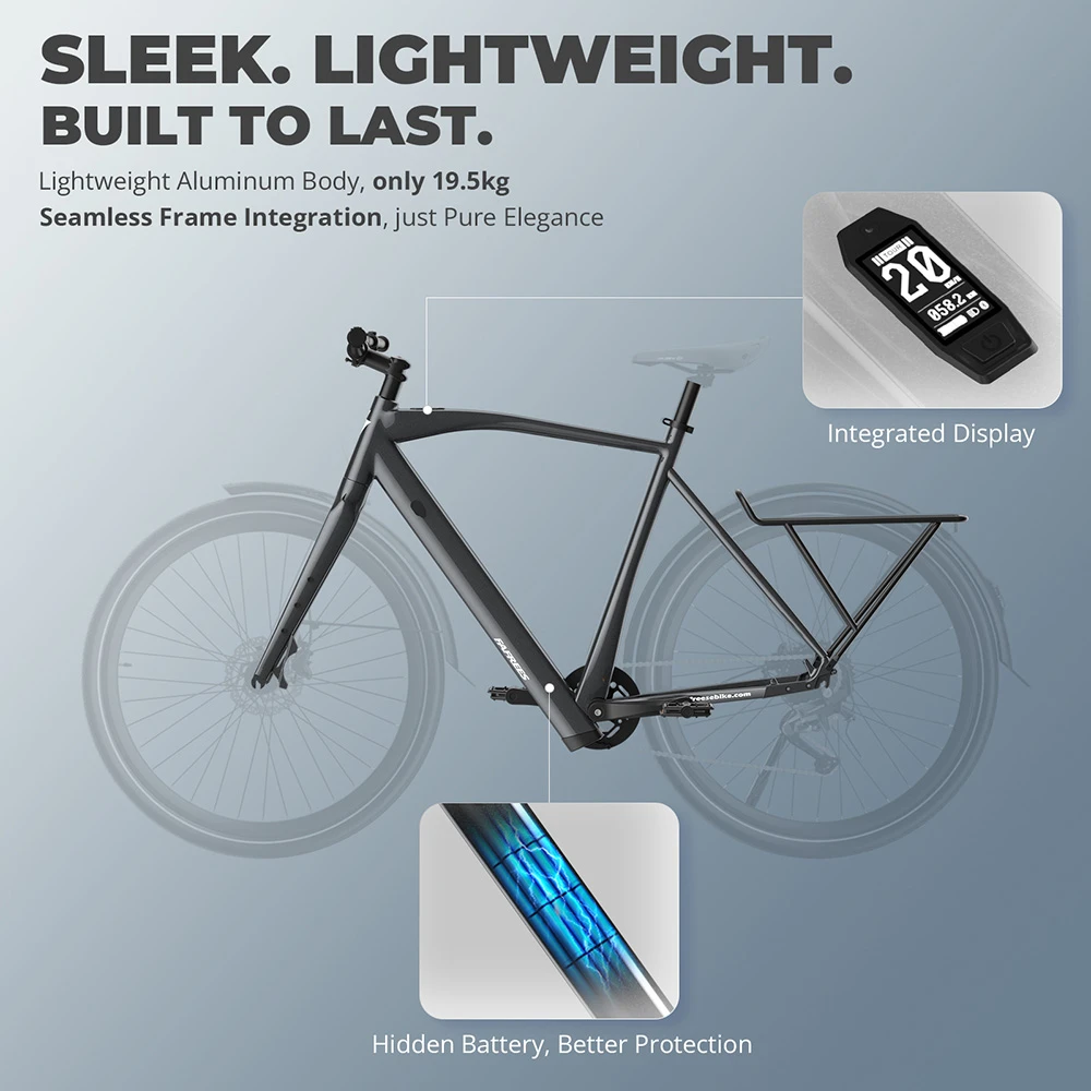 Fafrees F700M Electric Bike, 250W Motor, 36V 10Ah Battery, 700*42C Tires, 25km/h Max Speed, 100km Max Range, Hydraulic Disc Brakes, Torque Sensor, SHIMANO CUES 9-speed - Black