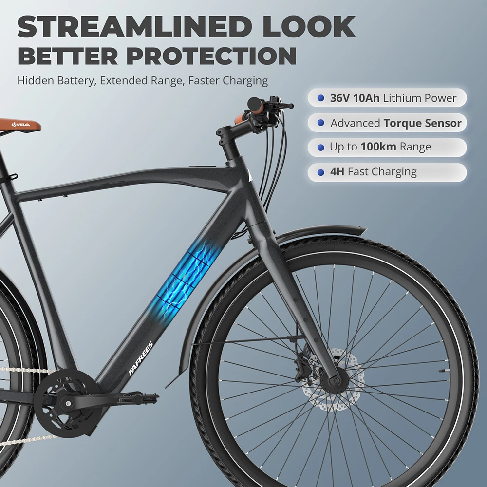 Fafrees F700M Electric Bike, 250W Motor, 36V 10Ah Battery, 700*42C Tires, 25km/h Max Speed, 100km Max Range, Hydraulic Disc Brakes, Torque Sensor, SHIMANO CUES 9-speed - Black