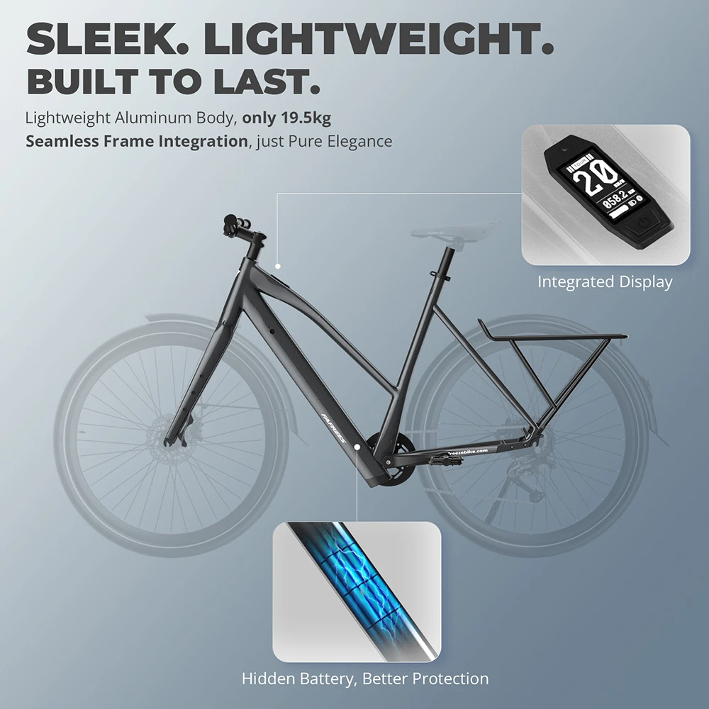 Fafrees F700W Electric Bike, 250W Motor, 36V 10Ah Battery, 700*42C Tires, 25km/h Max Speed, 100km Max Range, Hydraulic Disc Brakes, Torque Sensor, SHIMANO CUES 9-speed - Black