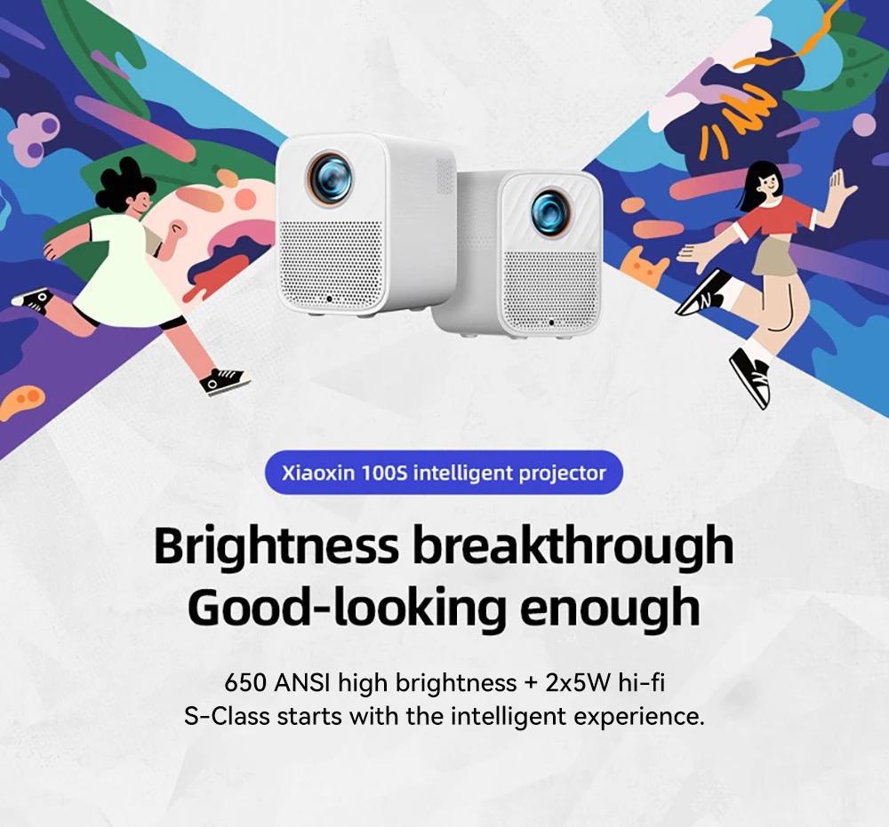 Projecteur Lenovo Xiaoxin 100S, 650 ANSI, 1080p, mise au point automatique, haut-parleurs 2x5 W, Wi-Fi 6, Bluetooth 5.0