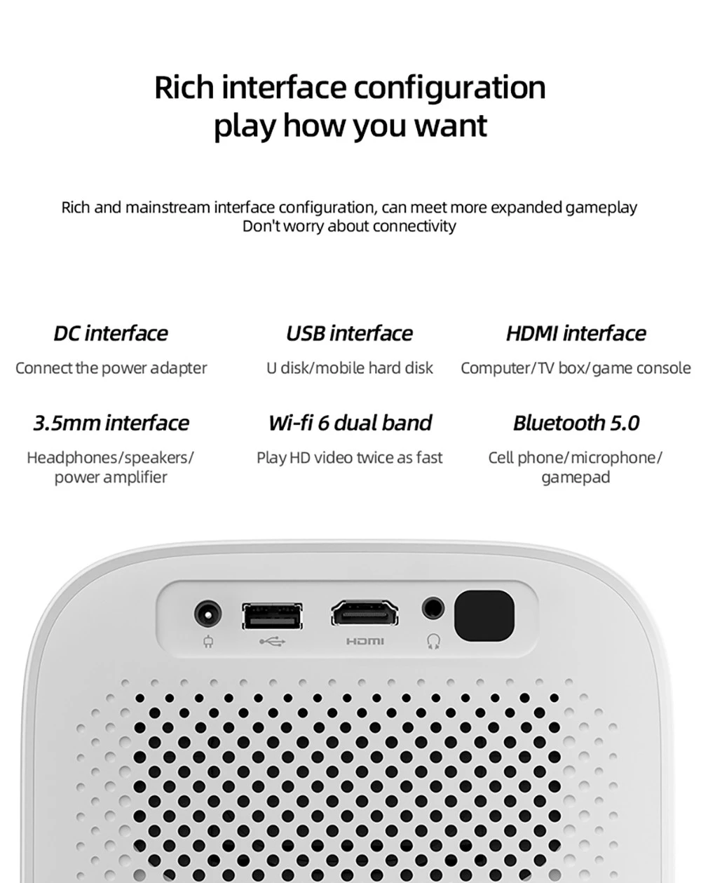 Projecteur Lenovo Xiaoxin 100S, 650 ANSI, 1080p, mise au point automatique, haut-parleurs 2x5 W, Wi-Fi 6, Bluetooth 5.0