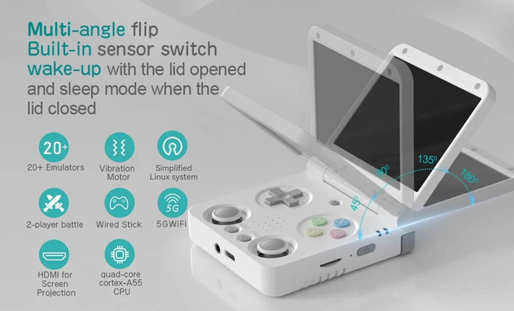 Miyoo Flip φορητή φορητή κονσόλα παιχνιδιών, 64GB TF κάρτα, 3.5 ιντσών IPS οθόνη, 3000mAh μπαταρία, 20+ εξομοιωτές, 2.4G / 5G WiFi - Λευκό