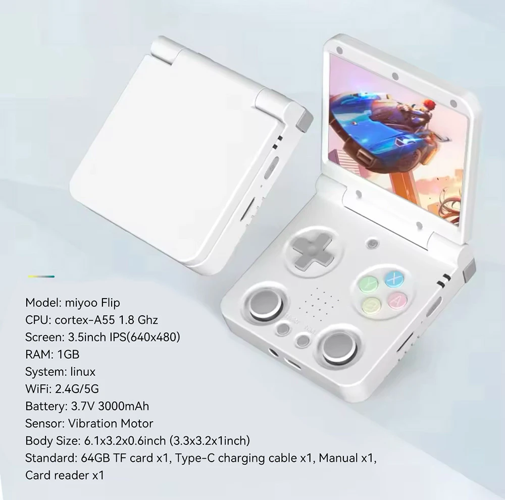 Console de jeu portable Miyoo Flip, carte TF 64 Go, écran IPS 3.5 pouces, batterie 3000 mAh, plus de 20 émulateurs, Wi-Fi 2.4 GHz/5 GHz - Jaune