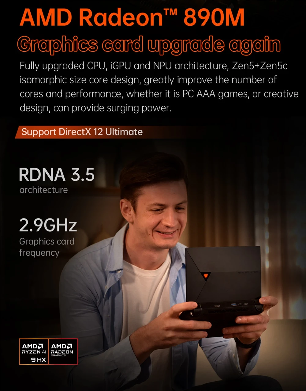 One Netbook OneXPlayer G1 Handheld Gaming PC, AMD Ryzen AI 9 HX 370 12 Cores Max 5.1GHz, 8.8'' 2560*1600 144Hz Screen, 64GB LPDDR5X 7500MHz RAM 2TB SSD, WiFi 6E, 2*USB-C, 1*USB3.2, 1*TF Card, 1* Oculink, 1*3.5mm Audio, Fingerprint Unlock - EU Plug