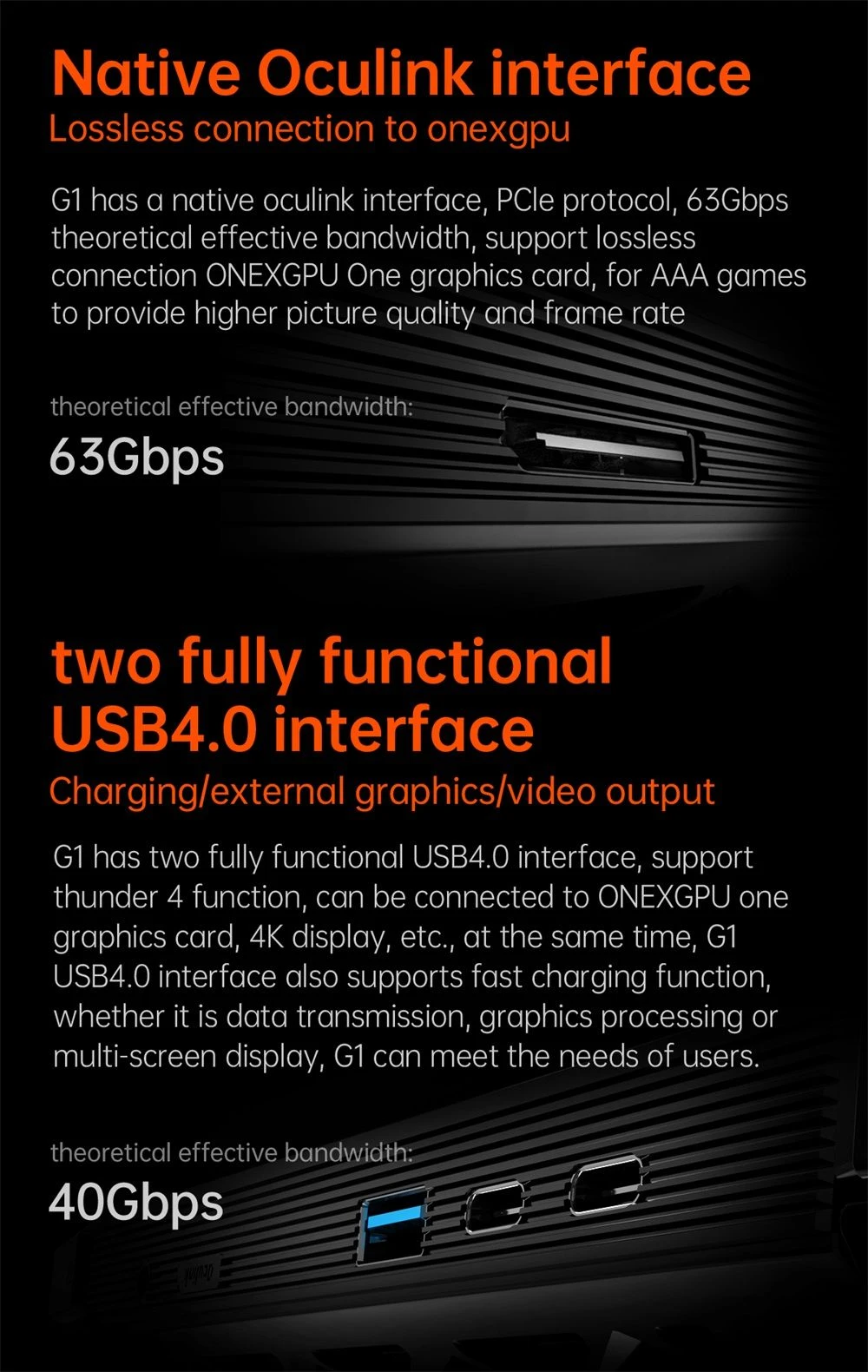 One Netbook OneXPlayer G1 Handheld Gaming PC, AMD Ryzen AI 9 HX 370 12 Cores Max 5.1GHz, 8.8'' 2560*1600 144Hz Screen, 64GB LPDDR5X 7500MHz RAM 2TB SSD, WiFi 6E, 2*USB-C, 1*USB3.2, 1*TF Card, 1* Oculink, 1*3.5mm Audio, Fingerprint Unlock - EU Plug