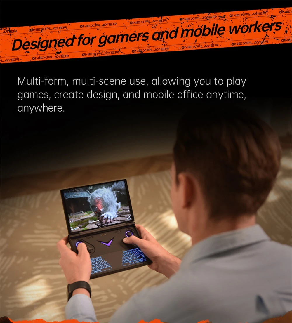 One Netbook OneXPlayer G1 Handheld Gaming PC, AMD Ryzen AI 9 HX 370 12 Cores Max 5.1GHz, 8.8'' 2560*1600 144Hz Screen, 64GB LPDDR5X 7500MHz RAM 2TB SSD, WiFi 6E, 2*USB-C, 1*USB3.2, 1*TF Card, 1* Oculink, 1*3.5mm Audio, Fingerprint Unlock - EU Plug