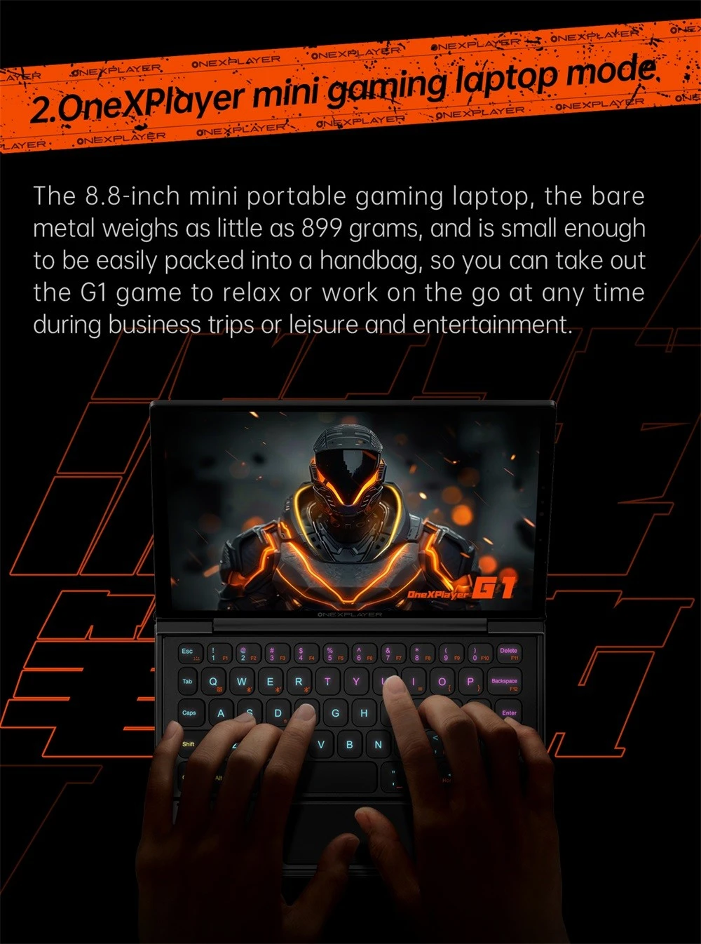 One Netbook OneXPlayer G1 Handheld Gaming PC, AMD Ryzen AI 9 HX 370 12 Cores Max 5.1GHz, 8.8'' 2560*1600 144Hz Screen, 64GB LPDDR5X 7500MHz RAM 2TB SSD, WiFi 6E, 2*USB-C, 1*USB3.2, 1*TF Card, 1* Oculink, 1*3.5mm Audio, Fingerprint Unlock - EU Plug