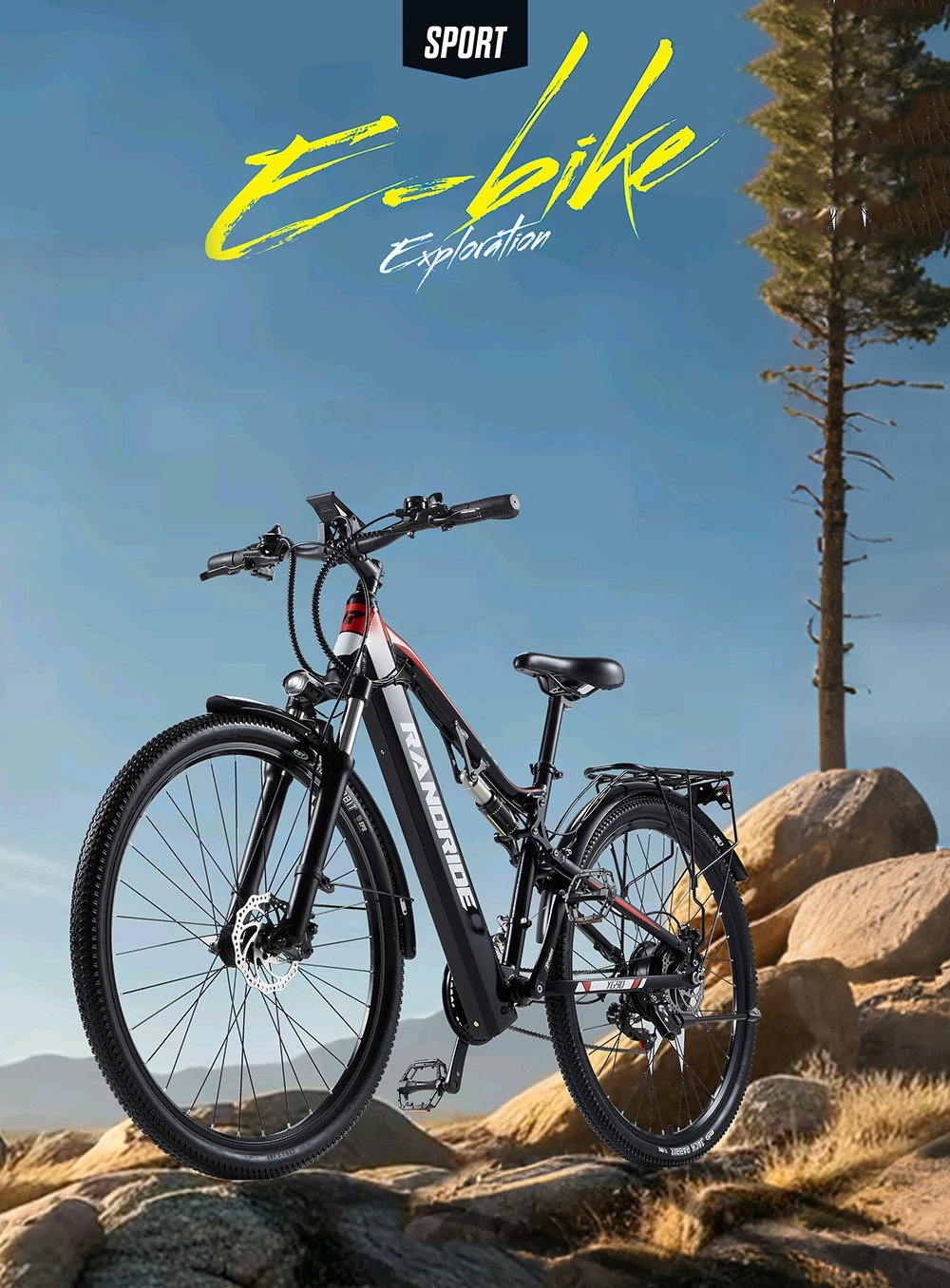 RANDRIDE YG90B-29 Electric Bike, 1000W Motor, 48V 17Ah Battery, 29*2.1 inch Tires, 45km/h Max Speed, 40-50km Range, Hydraulic Disc Brake, Rear Shock Absorber, Shimano 21-speed