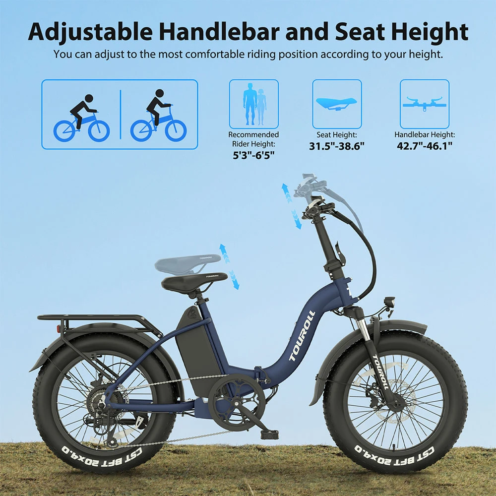 Touroll S2 Electric Bike, 650W Max Power, 48V 15Ah Battery, 20*4.0 inch Tire, 25km/h Max Speed, 150km Max Range, Mechanical Disc Brake & E-Brake, Mechanical Shock Absorber, Shimano 7-speed