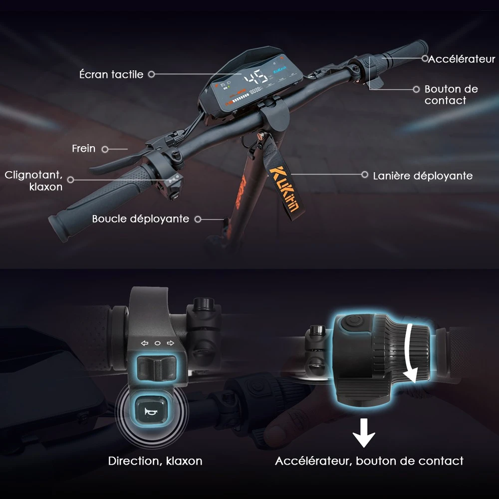 Kukirin G2 Mise à jour 2025 Trottinette électrique pliable , Moteur 800 W, Batterie 48 V 15 Ah, Pneu 10 pouces, Vitesse maximale 45 km/h, Autonomie 55 km, Écran tactile, Frein à disque, Système 7 lumières - Noir