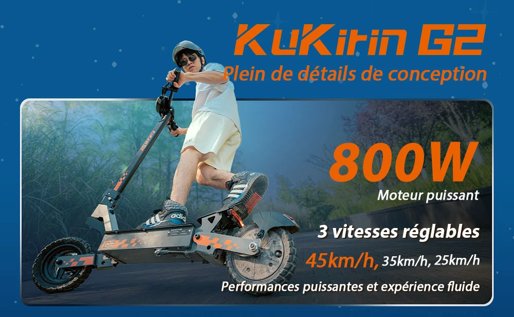 Kukirin G2 Mise à jour 2025 Trottinette électrique pliable , Moteur 800 W, Batterie 48 V 15 Ah, Pneu 10 pouces, Vitesse maximale 45 km/h, Autonomie 55 km, Écran tactile, Frein à disque, Système 7 lumières - Noir