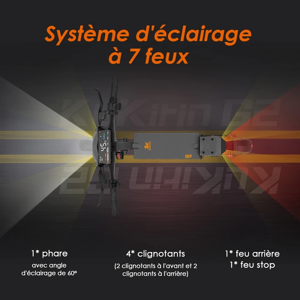Kukirin G2 Mise à jour 2025 Trottinette électrique pliable , Moteur 800 W, Batterie 48 V 15 Ah, Pneu 10 pouces, Vitesse maximale 45 km/h, Autonomie 55 km, Écran tactile, Frein à disque, Système 7 lumières - Noir