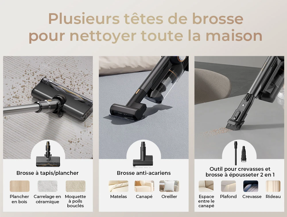 JIGOO V700 Aspirateur sans fil avec station d'aspiration de 2,5 L, vidage automatique de la poussière, puissance d'aspiration de 33 KPa, brosse anti-enchevêtrement, double éclairage LED, jusqu'à 55 minutes d'autonomie, idéal pour sols durs, tapis, an