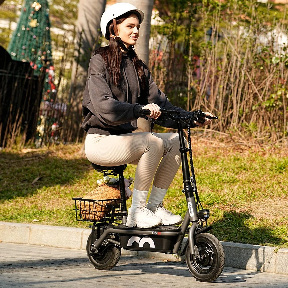 iScooter F2 Electric Scooter with Seat & Rear Basket, 500W Motor, 36V 7.8Ah Battery, 10 inch Tires, 30km/h Max Speed, 30km Range, Front & Rear Drum Brakes, 120kg Max Load