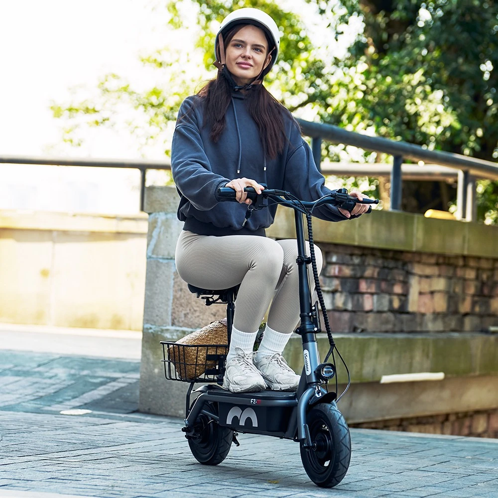 iScooter F2 Electric Scooter with Seat & Rear Basket, 500W Motor, 36V 7.8Ah Battery, 10 inch Tires, 30km/h Max Speed, 30km Range, Front & Rear Drum Brakes, 120kg Max Load