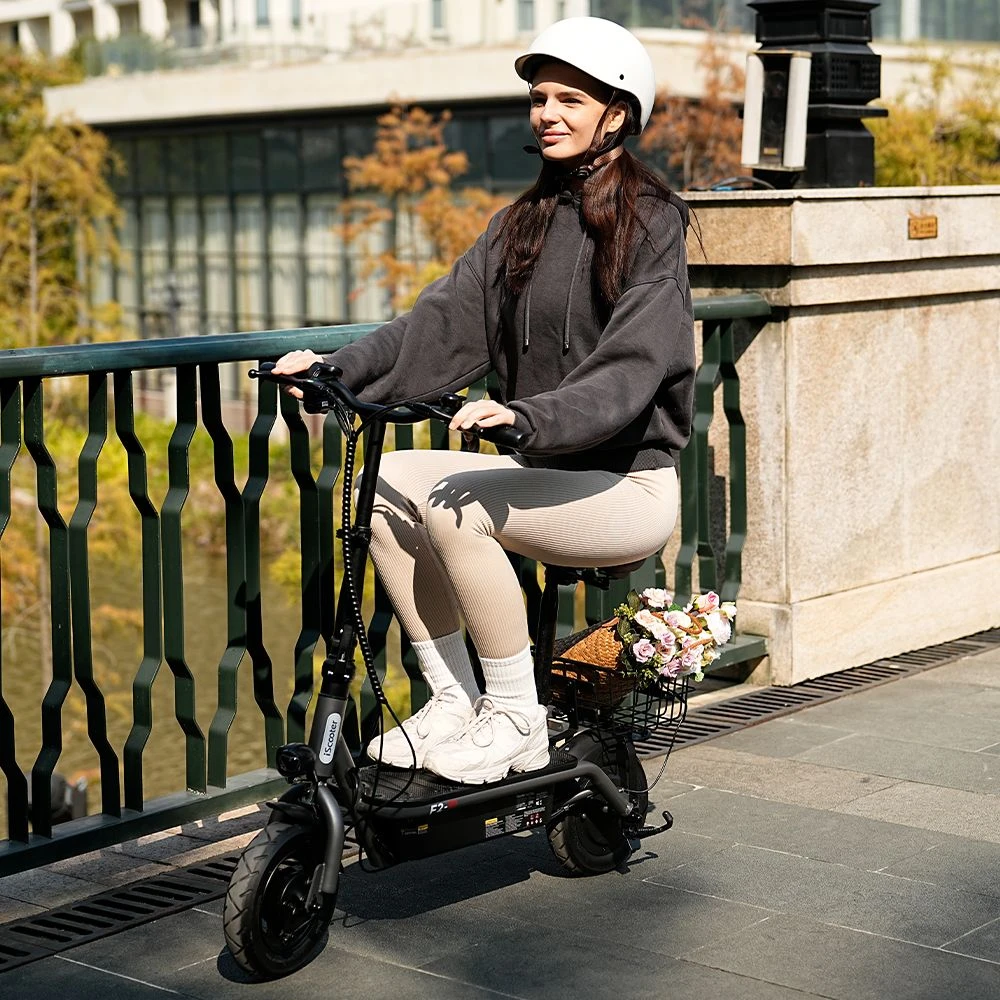 iScooter F2 Electric Scooter with Seat & Rear Basket, 500W Motor, 36V 7.8Ah Battery, 10 inch Tires, 30km/h Max Speed, 30km Range, Front & Rear Drum Brakes, 120kg Max Load