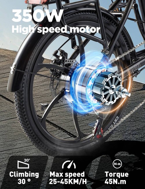 RANDRIDE YA20 Electric Bike 350W Motor 40km/h Max Speed 48V 12.8Ah Battery 80-90 Max Range 20*1.95'' CST Tires 120kg Load Shimano 7 Speed