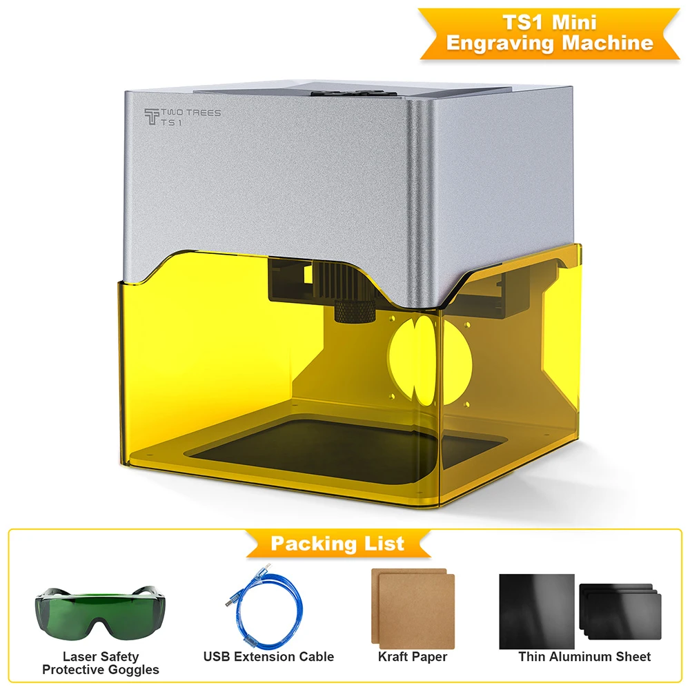 TWO TREES TS1 Mini 3W Laser Engraver, 800mm/min Speed, 0.01mm Precision, Supports Object Height 0-35mm, Compatible with Lightburn/LaserGRBL, 80*80mm