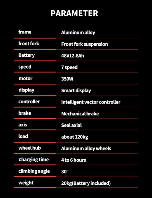 RANDRIDE YA20 Electric Bike 350W Motor 40km/h Max Speed 48V 12.8Ah Battery 80-90 Max Range 20*1.95'' CST Tires 120kg Load Shimano 7 Speed