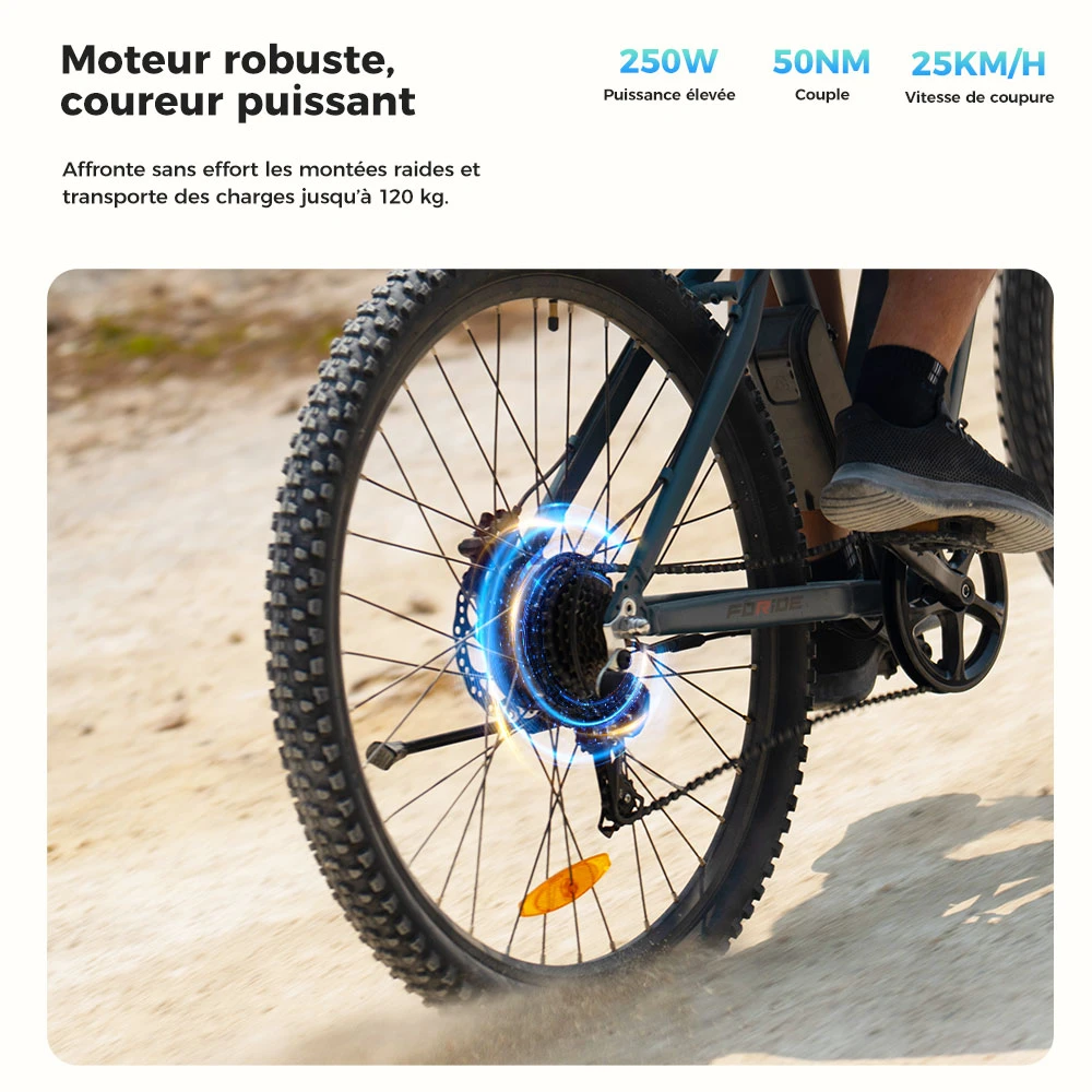 Foride Xtremer 3 Vélo électrique, moteur 250 W, batterie 48 V 12 Ah, pneus 29 x 2,4 pouces, vitesse maximale 25 km/h, autonomie maximale 120 km, freins à disque hydrauliques, suspension avec blocage, transmission Shimano 7 vitesses
