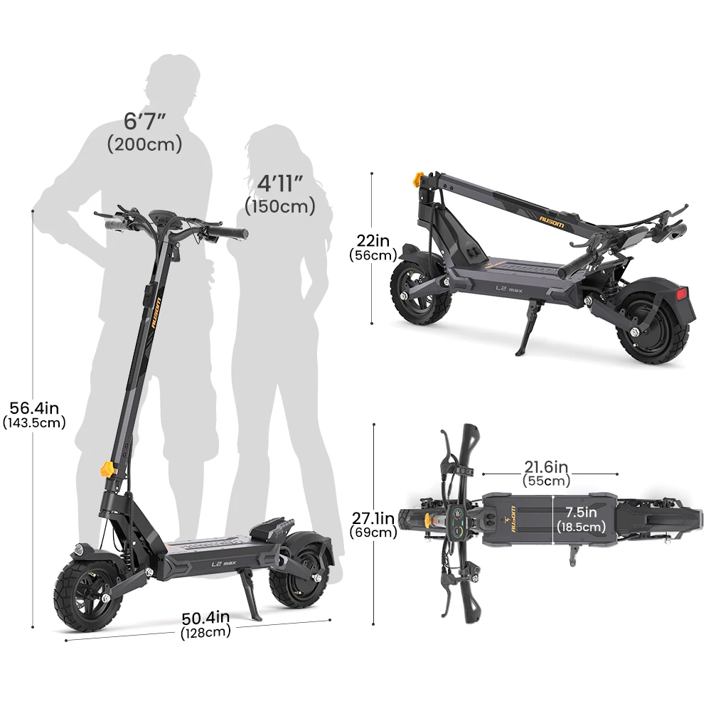 Ausom L2 Max Scuter electric, 1000W Motor, 48V 20.8Ah Baterie, 10 inci anvelope, 50km/h Max Speed, 90km Range, Front & Spațiu de protecție, Suspensie de arma de balansare, NFC & punte de cod de acces