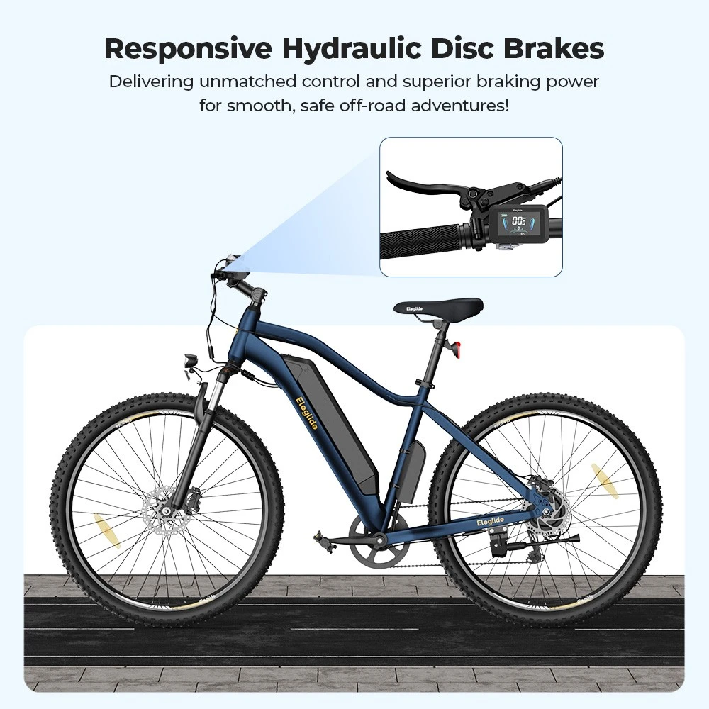 Eleglide Mopride 3 Bicicletă electrică, 250W Motor, 48V 12Ah Baterie, 29*,4 inch anvelope, 25km/h Viteză maximă, 120km Max Range, Braț hidraulic cu disc, Suspensie cu blocare, Shimano 7-Speed, LCD Display, Control al aplicației