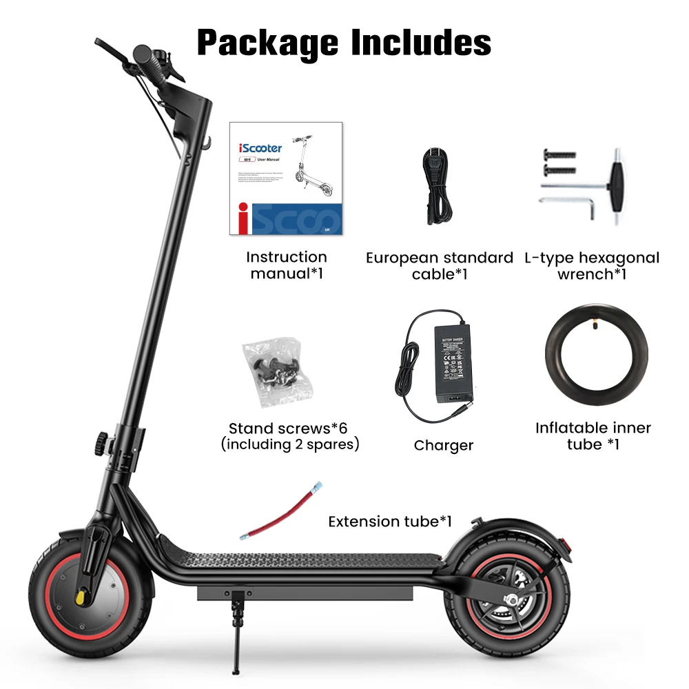 iScooter W6, faltbarer Elektroroller, 500-W-Motor, 36-V-7,8-Ah-Akku, 10-Zoll-Reifen, 35 km/h Höchstgeschwindigkeit, 30 km Reichweite, Scheibenbremse hinten, LCD-Display