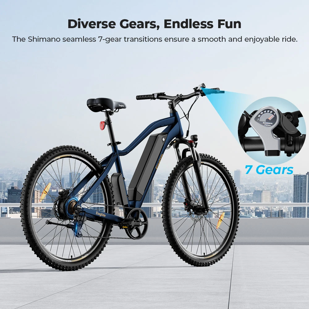 Eleglide Mopride 3 Bicicletă electrică, 250W Motor, 48V 12Ah Baterie, 29*,4 inch anvelope, 25km/h Viteză maximă, 120km Max Range, Braț hidraulic cu disc, Suspensie cu blocare, Shimano 7-Speed, LCD Display, Control al aplicației