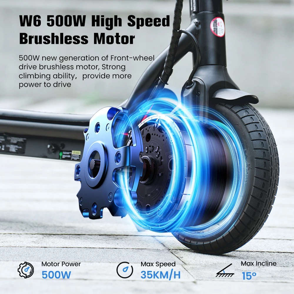 iScooter W6, faltbarer Elektroroller, 500-W-Motor, 36-V-7,8-Ah-Akku, 10-Zoll-Reifen, 35 km/h Höchstgeschwindigkeit, 30 km Reichweite, Scheibenbremse hinten, LCD-Display