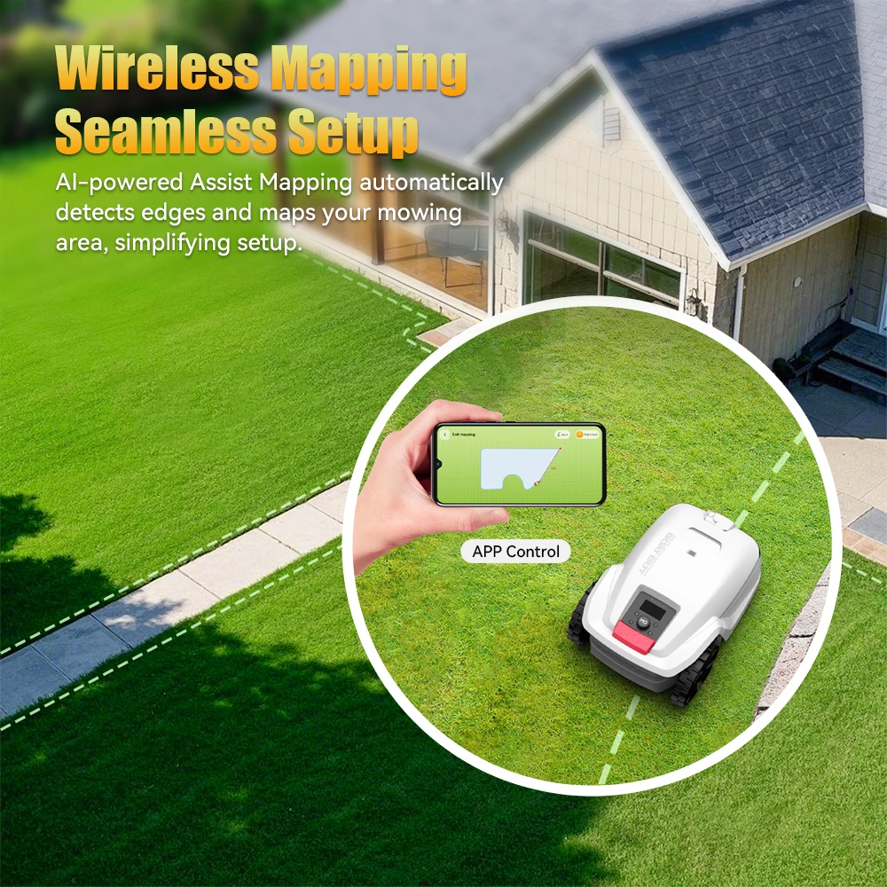 Goat Bot Unicut H1 Robotic Lawn Mower Wire Free up to 1500m² Large Area, No Boundary wire, RTK+VSLAM for Precise Mapping, AI Obstacle Avoidance, AI Automatic Mapping, APP Control, Multi-Zone Management, IPX6 Waterproof - Yellow