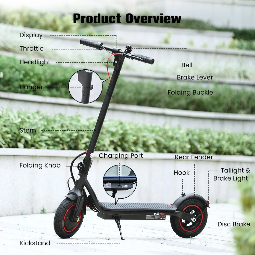 iScooter W6, faltbarer Elektroroller, 500-W-Motor, 36-V-7,8-Ah-Akku, 10-Zoll-Reifen, 35 km/h Höchstgeschwindigkeit, 30 km Reichweite, Scheibenbremse hinten, LCD-Display