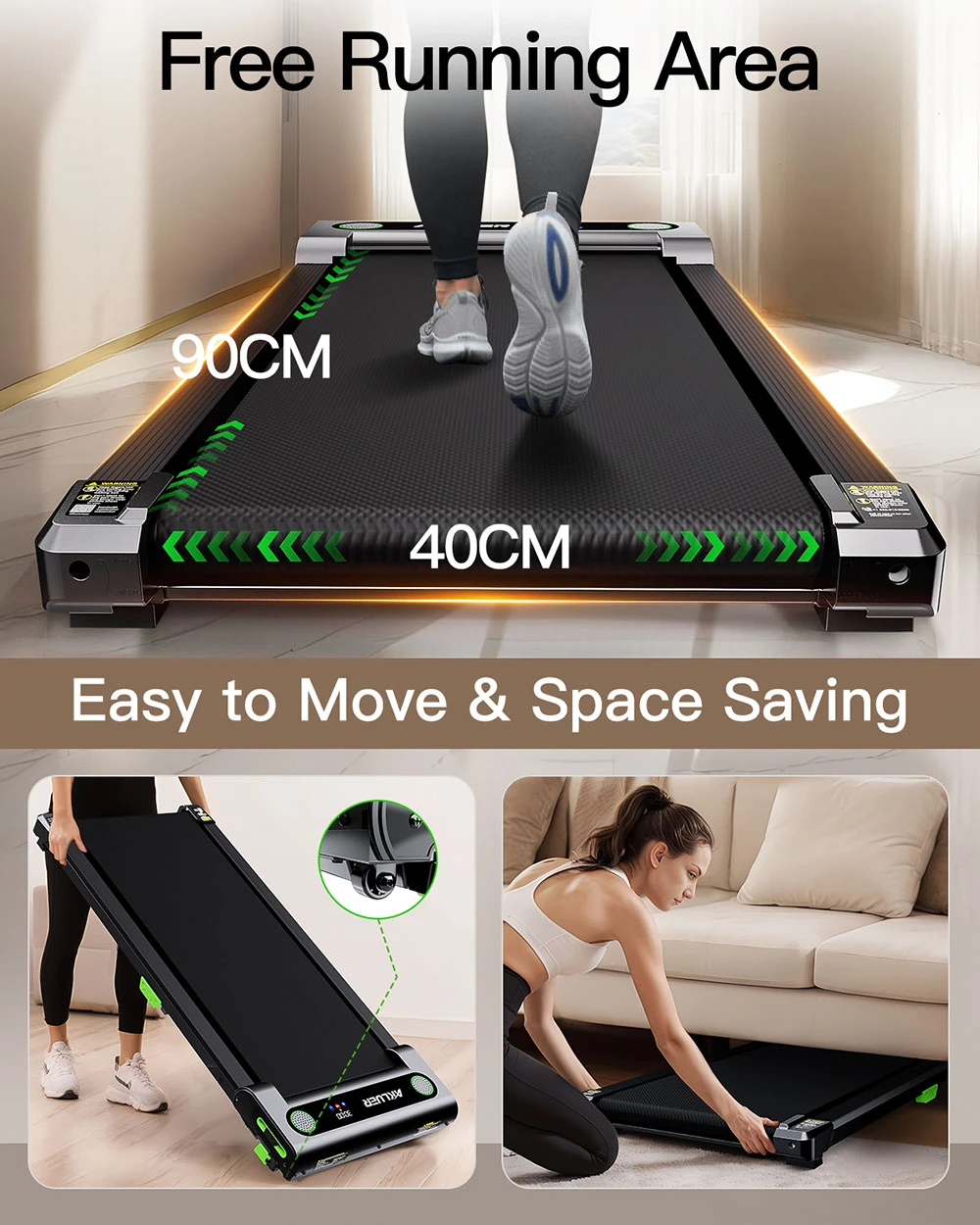Akluer 480L-A Walking Pad με κλίση, 2.5HP κάτω από το γραφείο διάδρομο με τηλεχειριστήριο, οθόνη LED, μέγιστη χωρητικότητα 330lbs