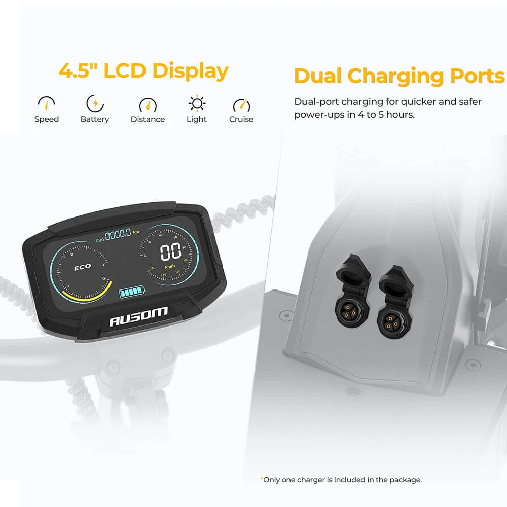 Ausom L2 Scuter electric, 2 * 800W motor, 48V 15.5Ah Baterie, 10 inch Nevehicule, 55km/h Max Speed, 70km Range, Frâne frontale și cu discuri spate, Suspensie pentru brațe, Afișaj LCD