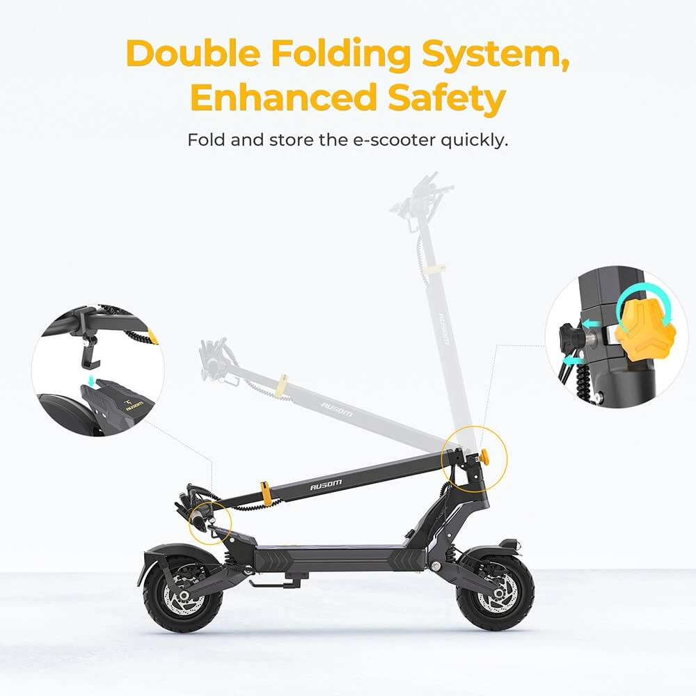 Ausom L2 Scuter electric, 2 * 800W motor, 48V 15.5Ah Baterie, 10 inch Nevehicule, 55km/h Max Speed, 70km Range, Frâne frontale și cu discuri spate, Suspensie pentru brațe, Afișaj LCD