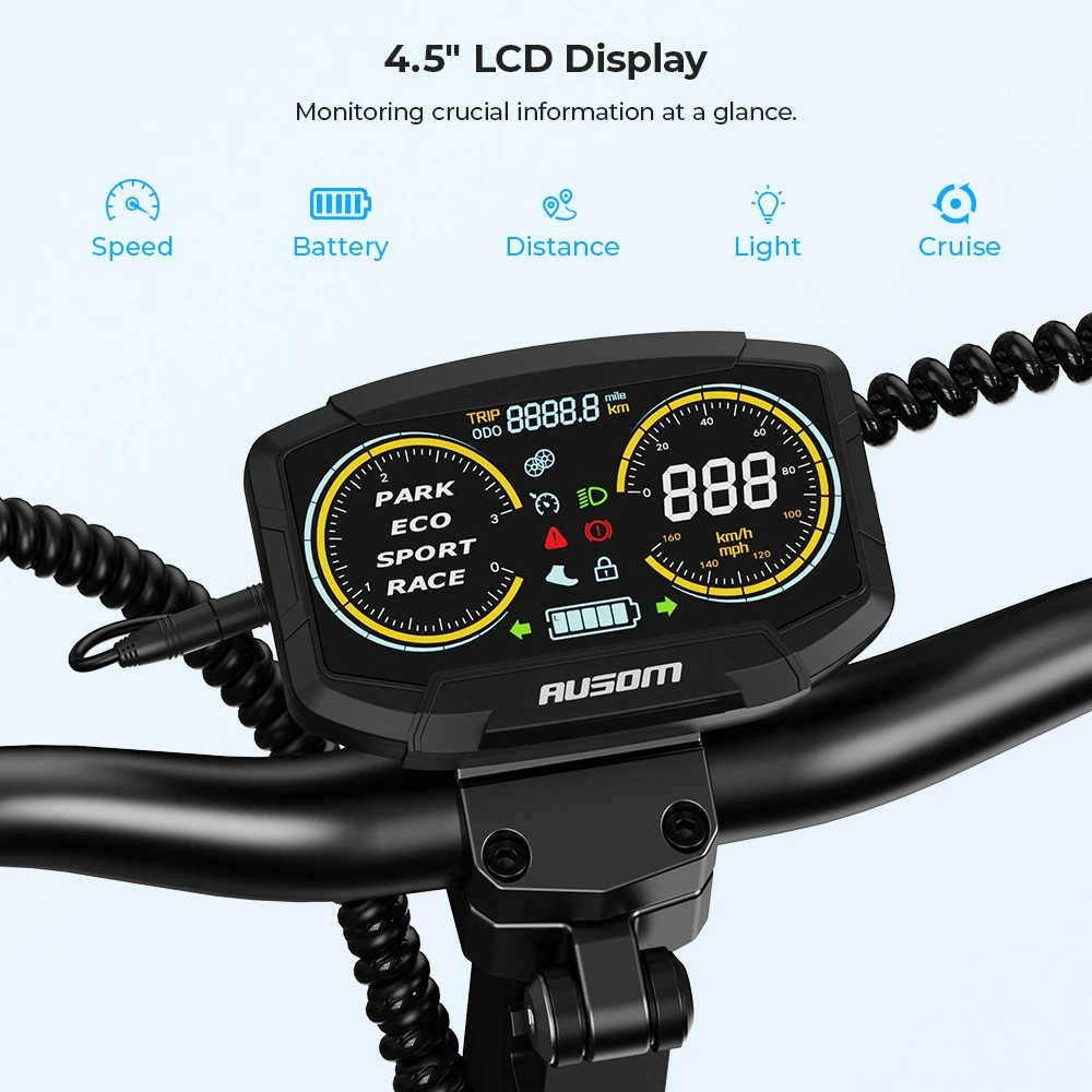 Ausom L2 Scuter electric, 800W Motor, 48V 15,6Ah Baterie, 10 inch Tiruri, 45km/h Max Speed, 70km, Frâne cu disc frontal și spate, Suspensie pentru braț, Display LCD