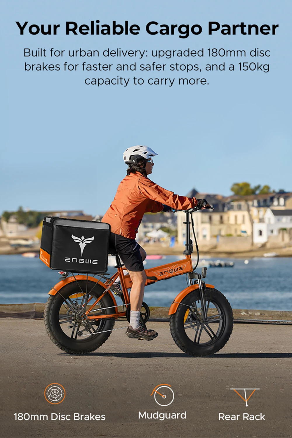 Bicicletta elettrica pieghevole ENGWE EP-2 Boost, motore da 250 W, batteria da 48 V 13 Ah, pneumatici Fat da 20 x 4,0 pollici, velocità massima 25 km/h, autonomia 120 km, freno a disco meccanico anteriore e posteriore, sensore di coppia, sospensione anteriore, Shimano a 7 velocità - Arancione