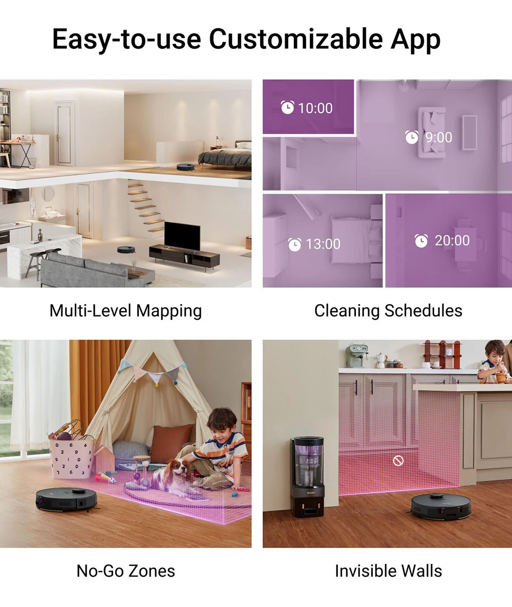 Eureka E10s Robot Vacuum and Mop with Self-Emptying Station, 4000Pa Suction, Up to 180min Runtime, LiDAR Navigation, App Control, for Pet Hair, Carpet & Floor
