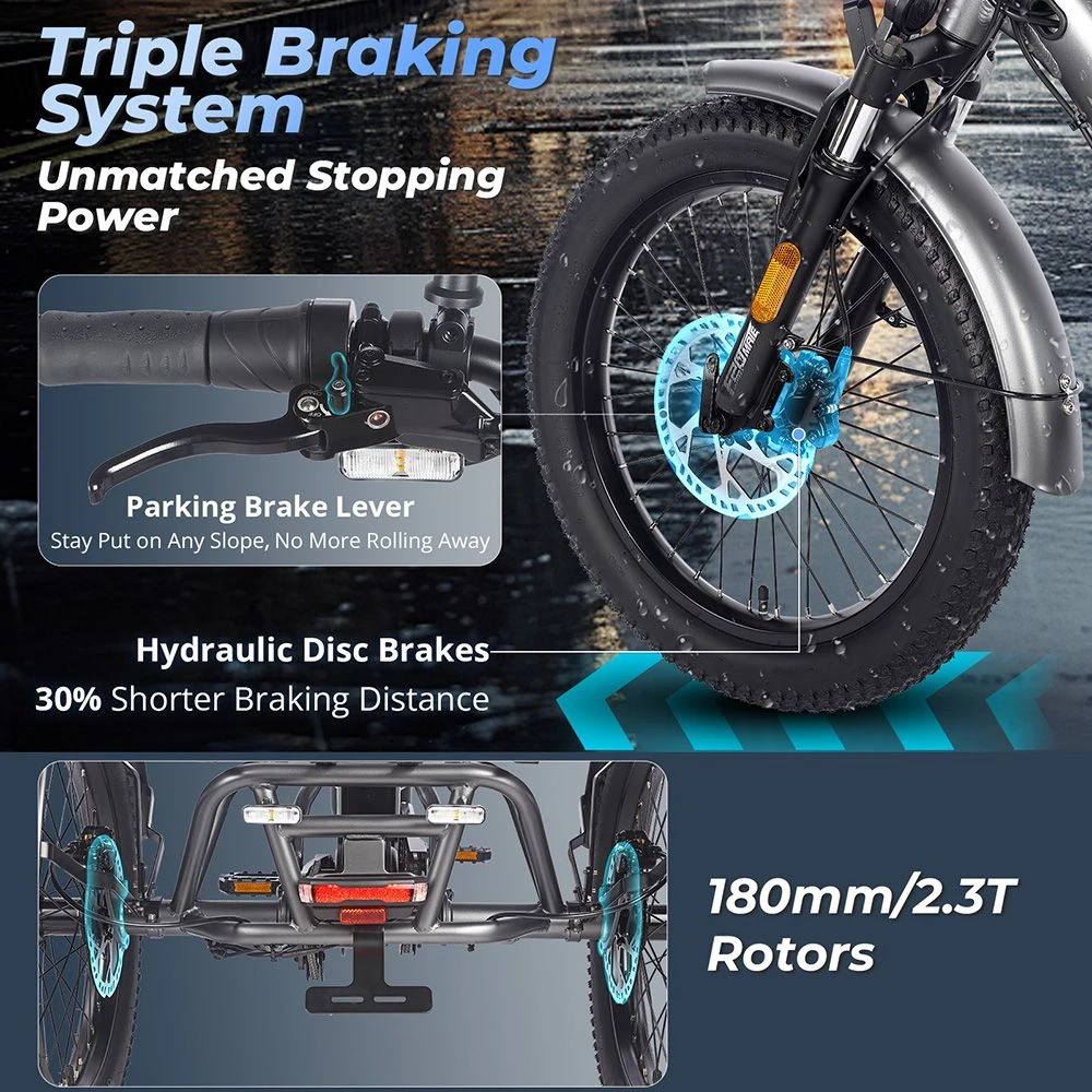 FAFREES F20 Mate Electric Cargo Tricycle Upgrade Version, 500W Motor, 48V 21Ah Battery, 20*3.0 inch Tires, 25km/h Max Speed, 115km Max Range, Hydraulic Disc Brakes, Triple Suspension System, Aluminum Differential - Black