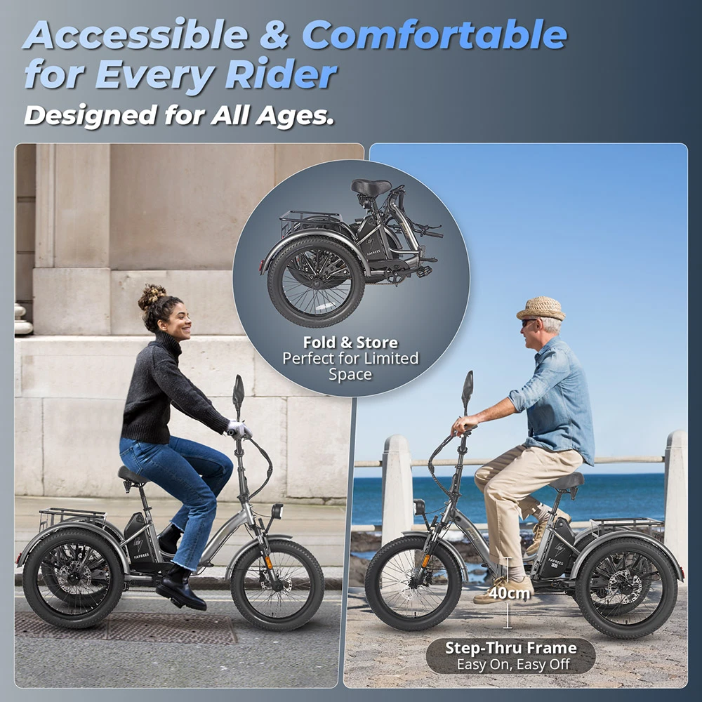 FAFREES F20 Mate Electric Cargo Tricycle Upgrade Version, 500W Motor, 48V 21Ah Battery, 20*3.0 inch Tires, 25km/h Max Speed, 115km Max Range, Hydraulic Disc Brakes, Triple Suspension System, Aluminum Differential - Black