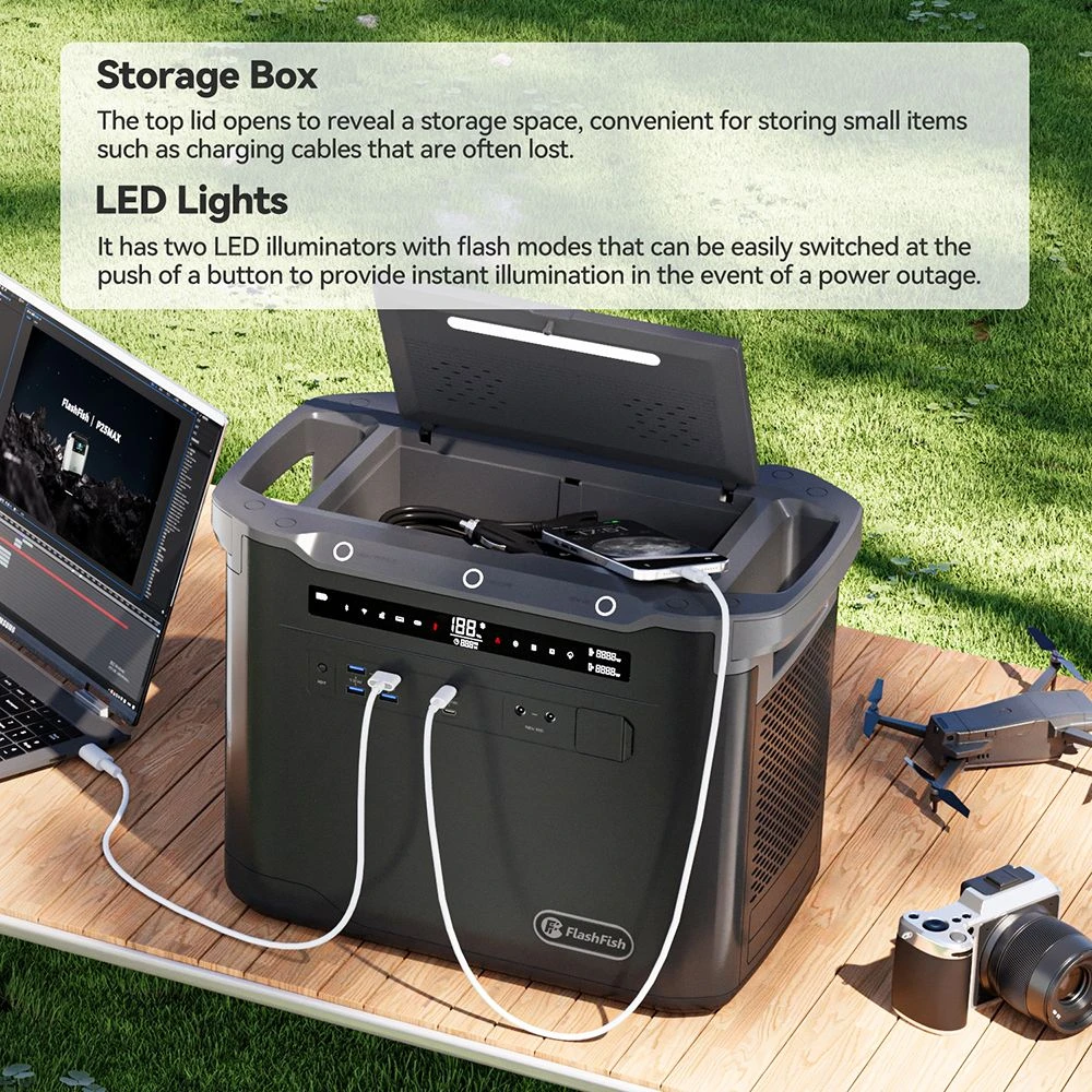 Centrale électrique portable Flashfish S25, générateur d'extérieur 2 000 W 1 997 Wh, éclairage LED, batterie LiFePO4 3 000 mAh, charge rapide CA 1 600 W, onduleur