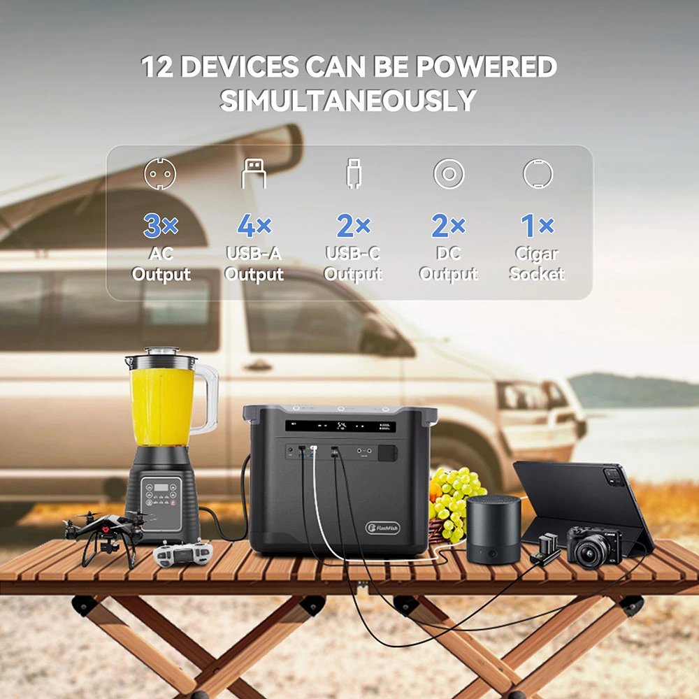 Centrale électrique portable Flashfish S25, générateur d'extérieur 2 000 W 1 997 Wh, éclairage LED, batterie LiFePO4 3 000 mAh, charge rapide CA 1 600 W, onduleur