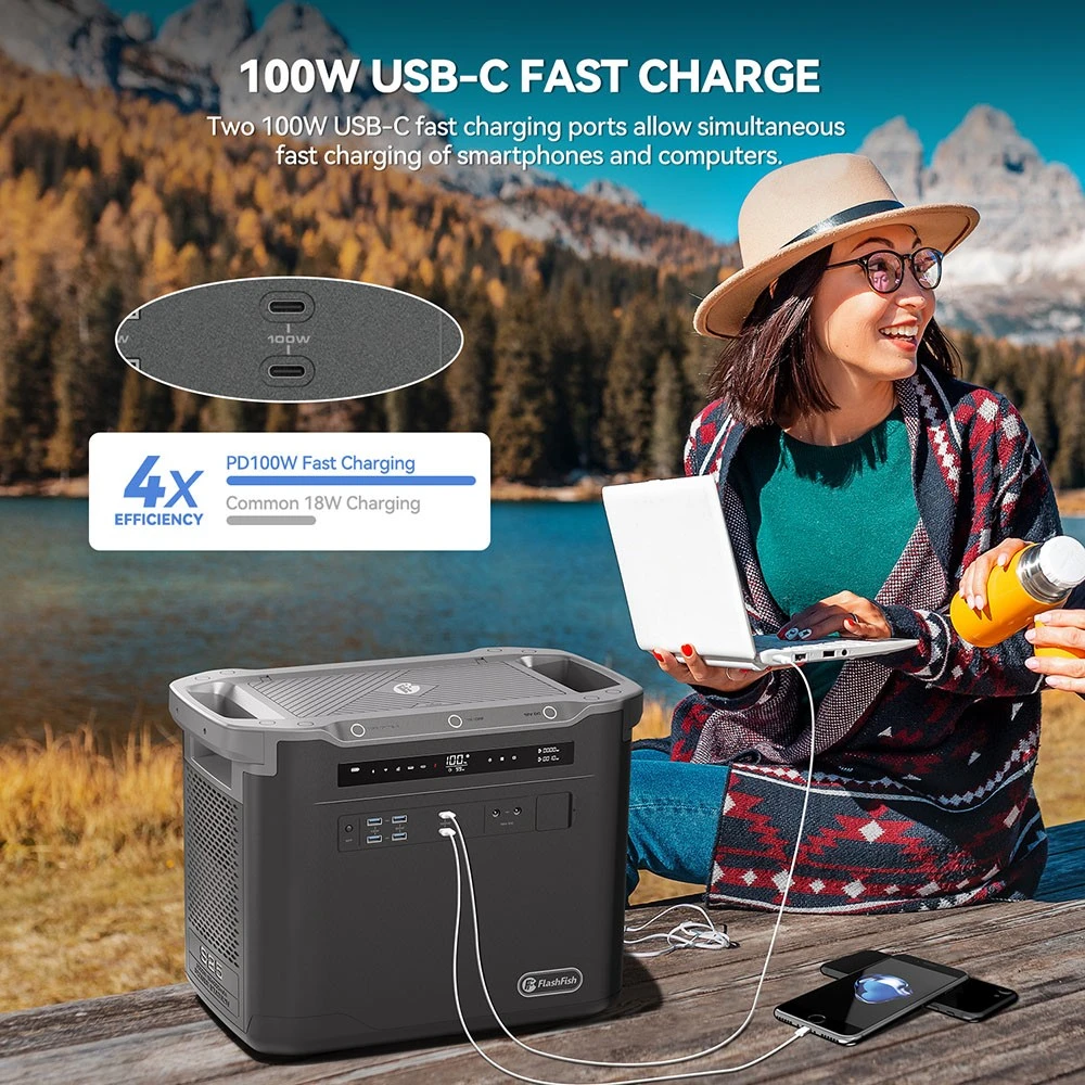 Centrale électrique portable Flashfish S25, générateur d'extérieur 2 000 W 1 997 Wh, éclairage LED, batterie LiFePO4 3 000 mAh, charge rapide CA 1 600 W, onduleur