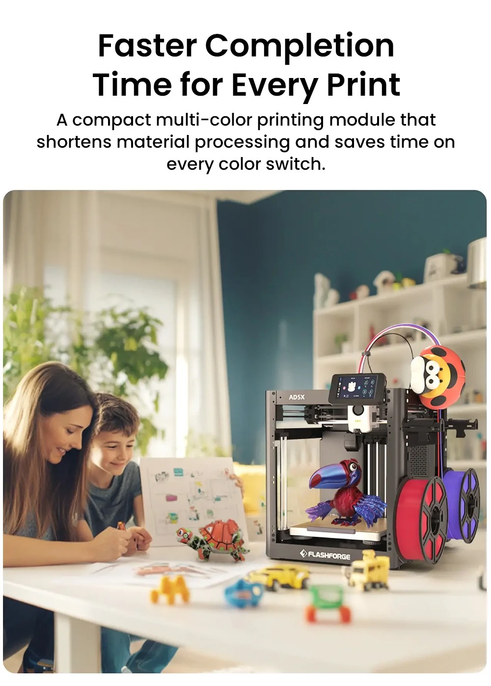 Flashforge AD5X 3D Printer, Smart 4-Color Printing, 600mm/s Max, 220*220*220mm - EU Plug