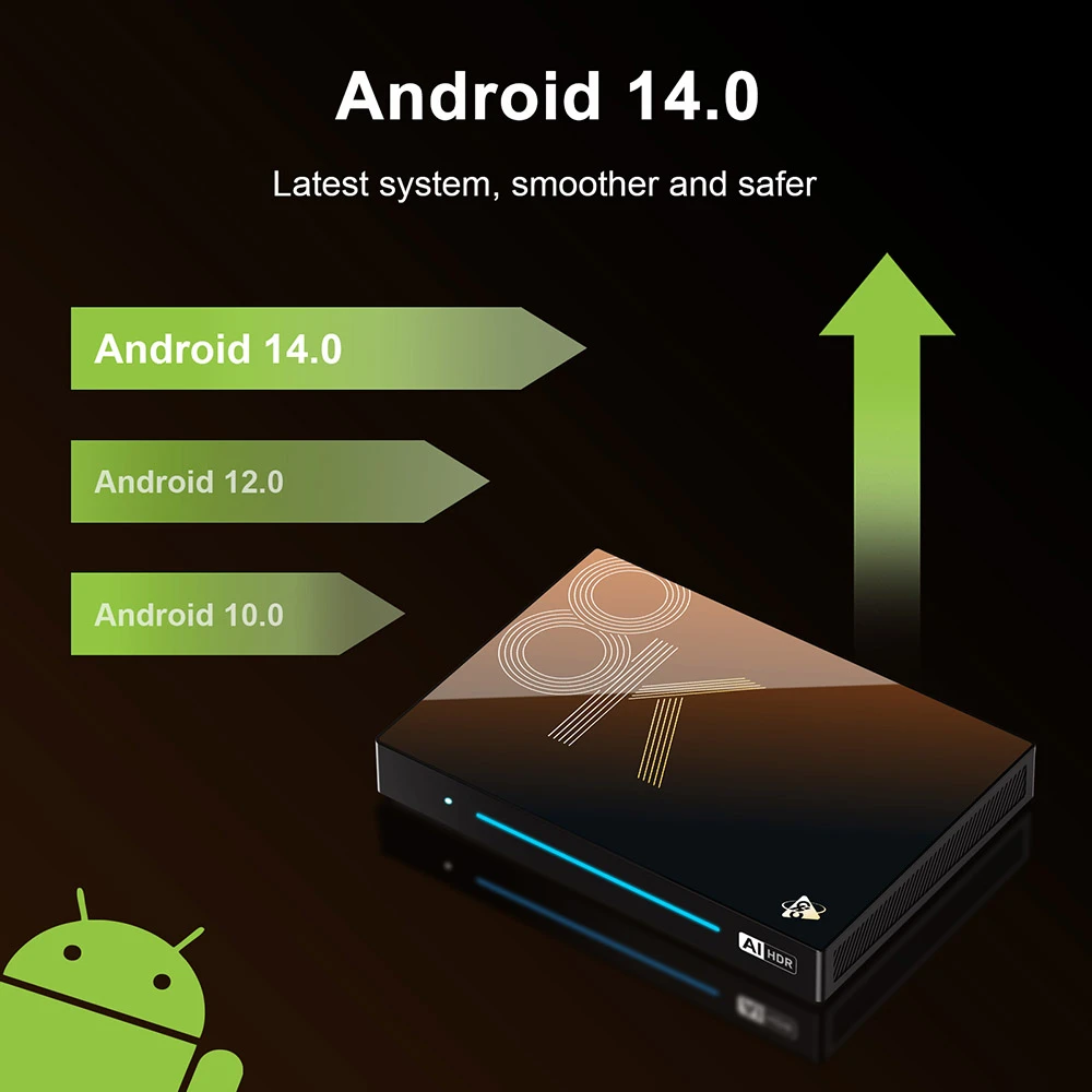 TV Box H96 Max M9S Android 14, 8 GB de RAM, 128 GB de ROM, RK3576 de 8 núcleos, decodificación 8K AV1, WiFi 6, Bluetooth 5.4, 1 USB 3.0, 1 USB 2.0, 1 HDMI 2.1, 1 Ethernet 1000 M, 1 SPDIF, 1 audio