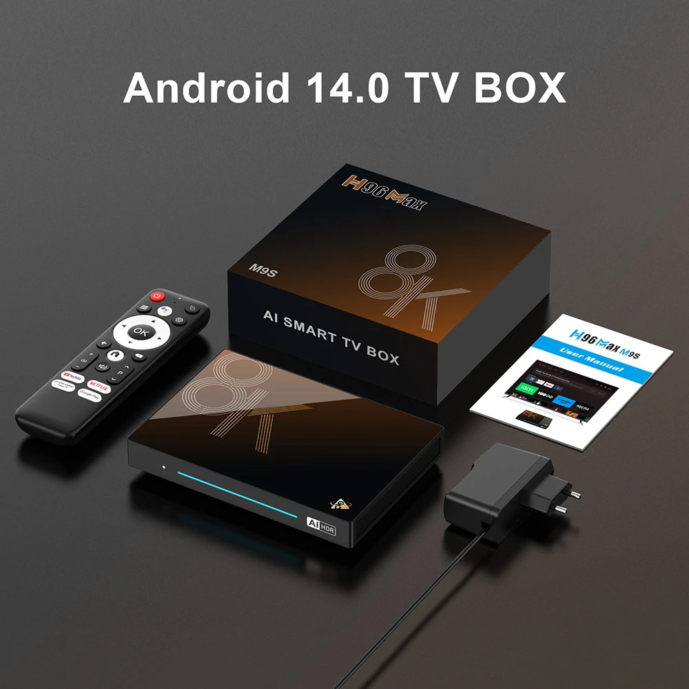 TV Box H96 Max M9S Android 14, 8 GB de RAM, 128 GB de ROM, RK3576 de 8 núcleos, decodificación 8K AV1, WiFi 6, Bluetooth 5.4, 1 USB 3.0, 1 USB 2.0, 1 HDMI 2.1, 1 Ethernet 1000 M, 1 SPDIF, 1 audio